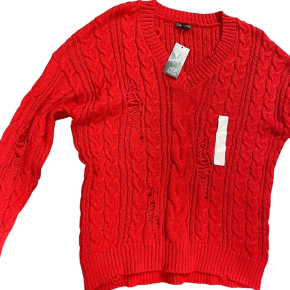 Wild Fable Women's V-Neck Sweater Red Size XL Chunky Knit Distressed New NWT - Picture 5 of 7